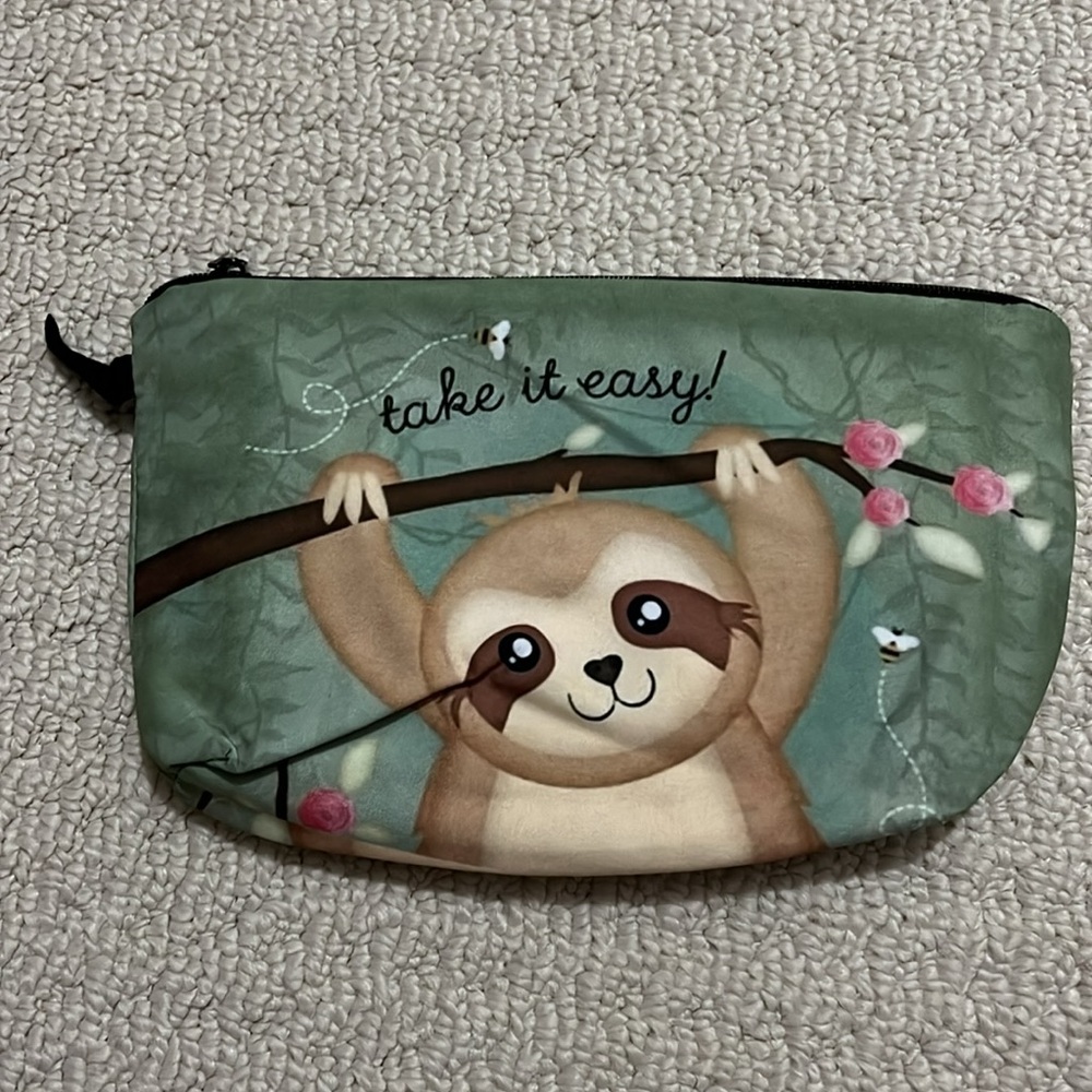 NWT - Sloth zippered bag.  Sloth print on both sides of bag.
